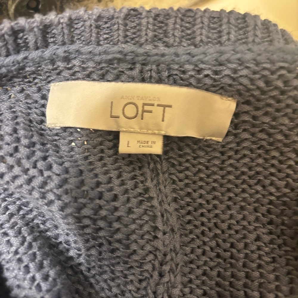LOFT Heathered Blue Crew Neck Sweater in Ramie & Cotton Size L - Picture 6 of 7